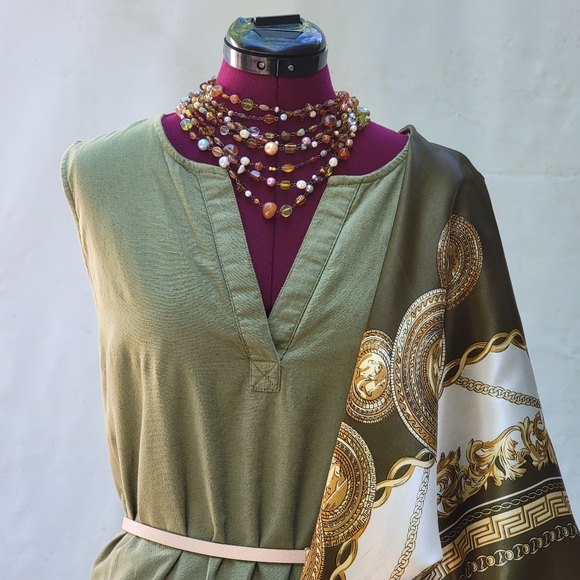 Time & Tru Jumper Dress Women's XL Miniminalist Linen Blend Sleeveless Green - Picture 2 of 16